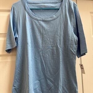 Womens Talbots Scoop Neck Curved Hem Tee Light Blue - Pima Cotton Size Large NWT